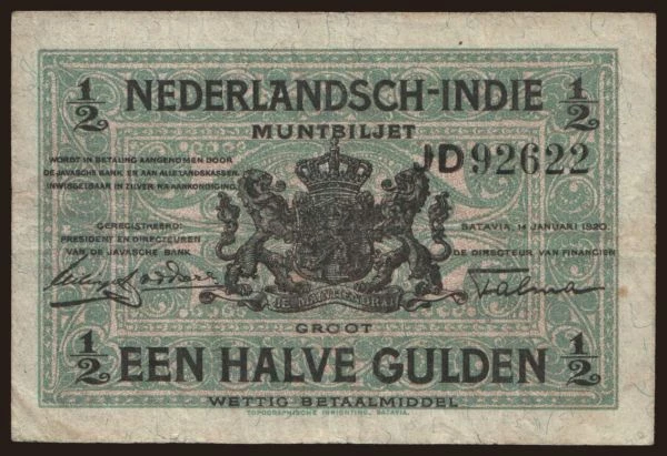 Asia, Netherlands East Indies: 1/2 gulden, 1920