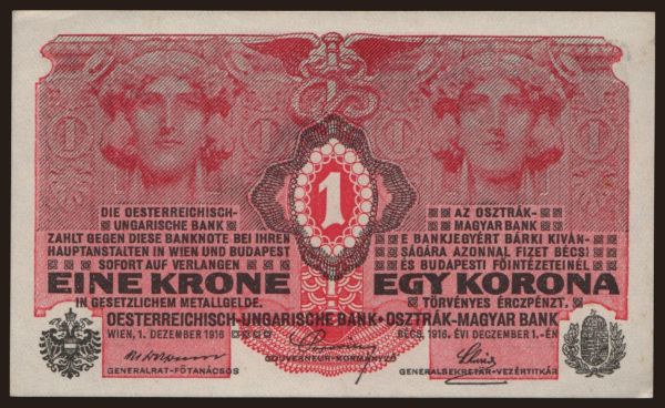 Austria and Austro-Hungary, Kronen/Korona (1900-18): 1 Krone, 1916