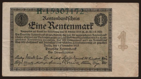 Germany, Rentenbank (1923-1937): 1 Rentenmark, 1923