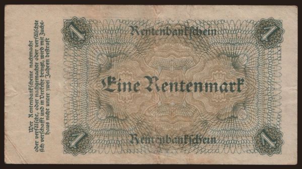 Németország, Rentenbank (1923-1937): 1 Rentenmark, 1923