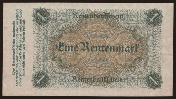 Germany, Rentenbank (1923-1937): 1 Rentenmark, 1923