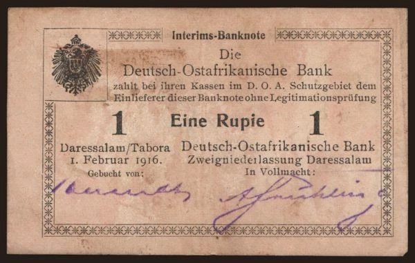 Africa, German East Africa: 1 Rupie, 1916