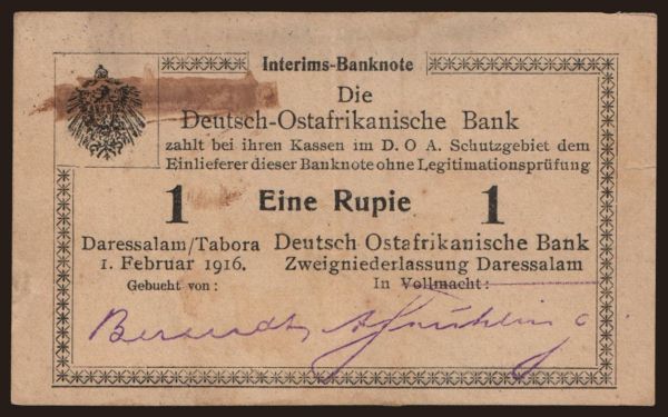 Africa, German East Africa: 1 Rupie, 1916