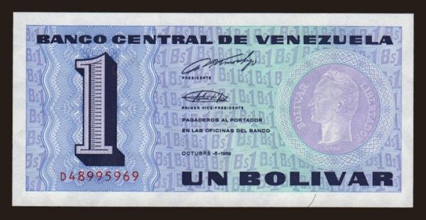 Amerika, Venezuela: 1 bolivar, 1989