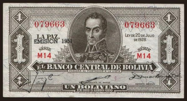 Amerika, Bolivia: 1 boliviano, 1928(1951)