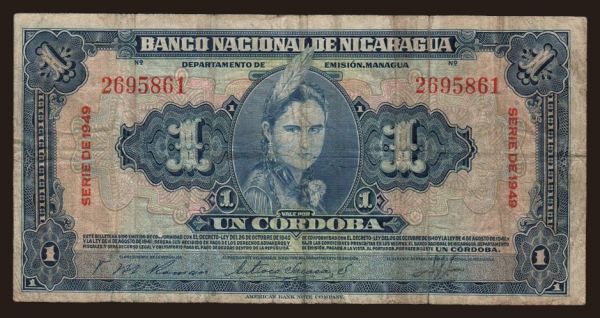 America, Nicaragua: 1 cordoba, 1949