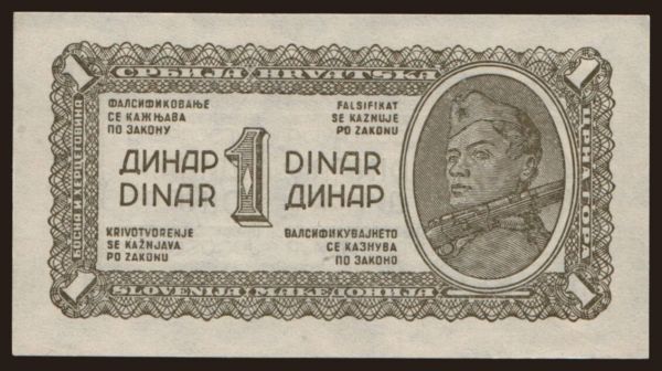 Európa, Jugoszlávia, Jugoszlávia - Állami kiadás 1944-1992: 1 dinar, 1944