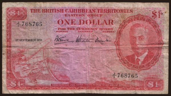 America, East Caribbean States: 1 dollar, 1951