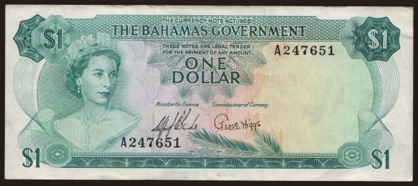 Amerika, Bahamák: 1 dollar, 1965