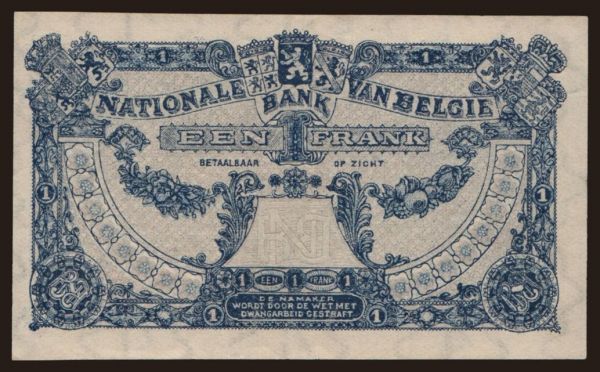 Európa, Belgium, Belgium - Állami kiadások: 1 franc, 1920