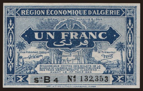 Afrika, Algéria: 1 franc, 1944