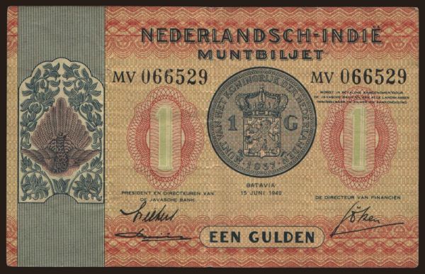 Ázia, Holandská Východná India: 1 gulden, 1940