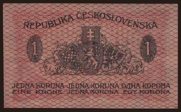 Czechoslovakia and successor states, First Republic, 1919-38: 1 koruna, 1919