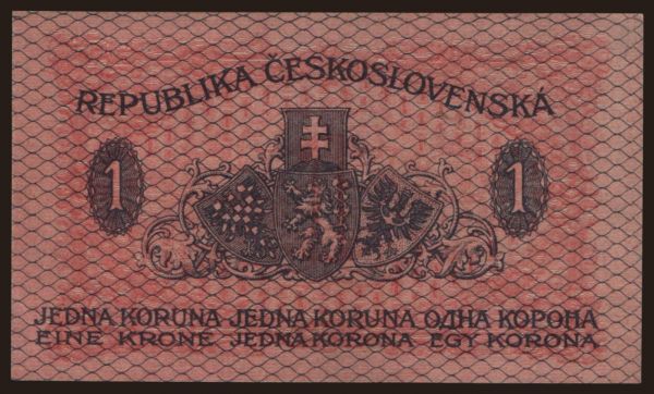 Czechoslovakia and successor states, First Republic, 1919-38: 1 koruna, 1919