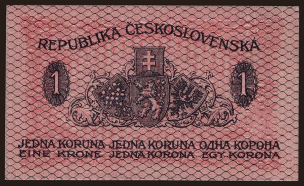 Czechoslovakia and successor states, First Republic, 1919-38: 1 koruna, 1919