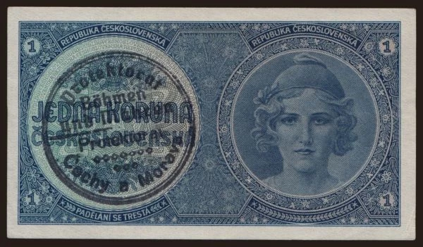 Czechoslovakia and successor states, Bohemia and Morava: 1 koruna, 1938(40)