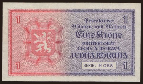 Czechoslovakia and successor states, Bohemia and Morava: 1 koruna, 1940