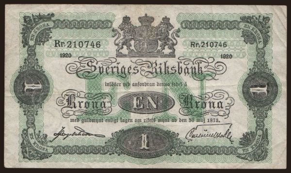 Europe, Sweden: 1 krona, 1920