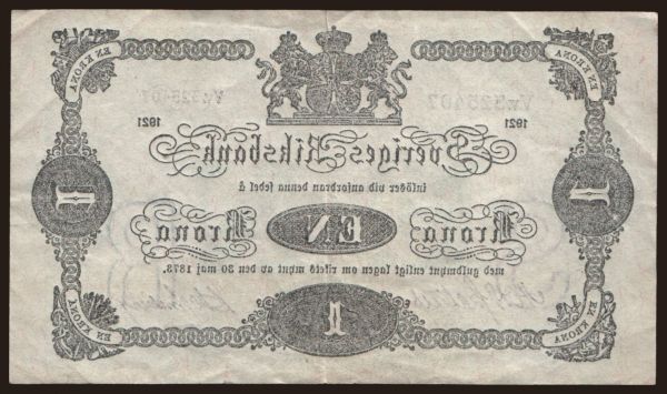 Európa, Švédsko: 1 krona, 1921