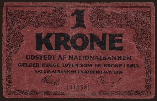 Európa, Dánia, Dánia - Állami kiadások: 1 krone, 1914