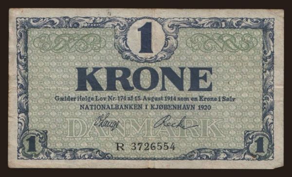 Europe, Denmark, Denmark - General issues: 1 krone, 1920