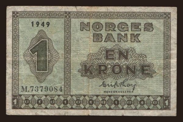 Európa, Nórsko: 1 krone, 1949