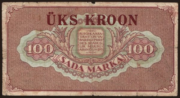 Europe, Estonia: 1 kroon/ 100 marka, 1928