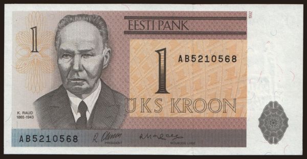 Európa, Észtország: 1 kroon, 1992