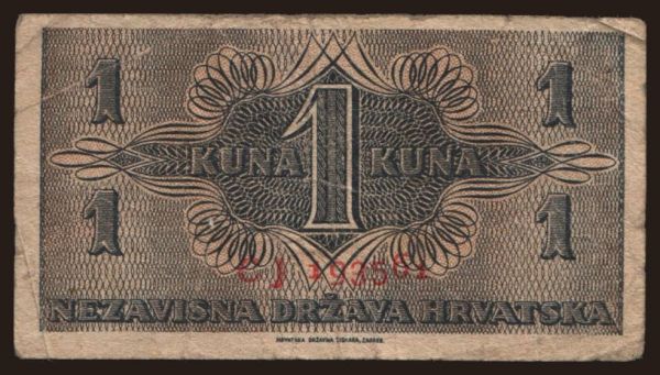 Europe, Croatia: 1 kuna, 1942