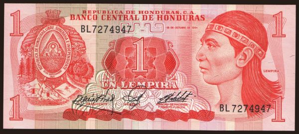 America, Honduras: 1 lempira, 1984