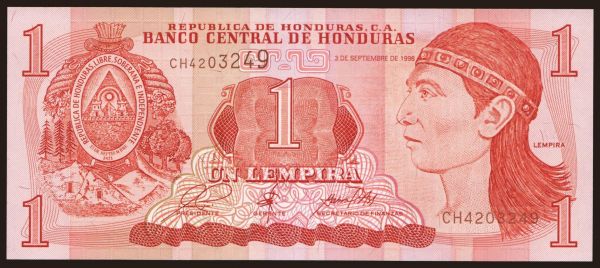 America, Honduras: 1 lempira, 1989