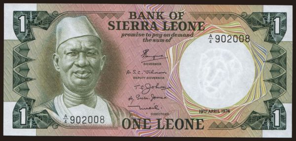 Afrika, Sierra Leone: 1 leone, 1974