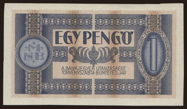 Hungary, Pengő, 1926-1944: 1 pengő, 1938