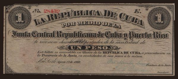 Amerika, Kuba: 1 peso, 1869