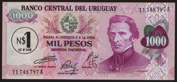 Amerika, Uruguay: 1 peso, 1975