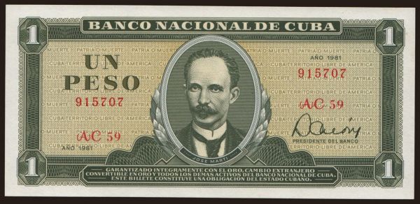 America, Cuba: 1 peso, 1981