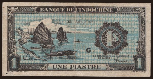 Asia, French Indochina: 1 piastre, 1942