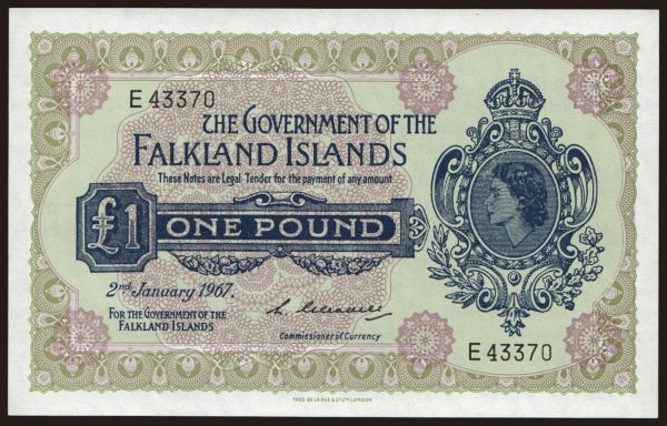 America, Falkland Islands: 1 pound, 1967