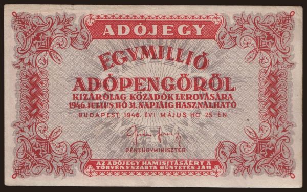 Magyarország, Adópengő, 1946: 1.000.000 adópengő, 1946