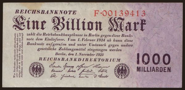 Germany, Inflation (1923-1924): 1.000.000.000.000 Mark, 1923