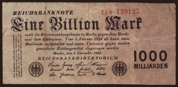 Germany, Inflation (1923-1924): 1.000.000.000.000 Mark, 1923