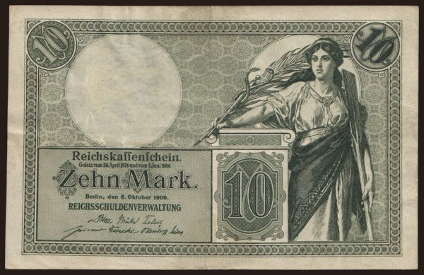 Nemecko, Reichsbanknoten (1874-1914): 10 Mark, 1906