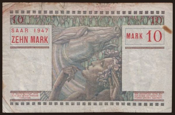 Europe, Saarland: 10 Mark, 1947