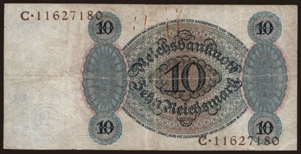 Germany, Reichsbank (1924-1945): 10 Reichsmark, 1924, F/C