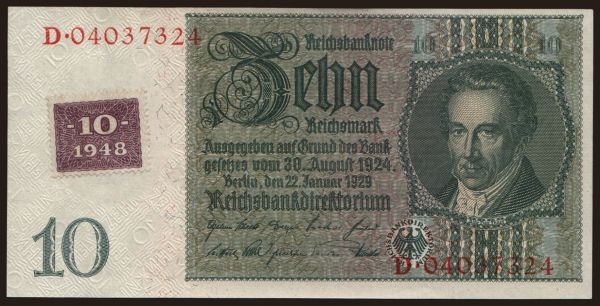 Germany, East Germany (1949-90): 10 Reichsmark, 1929(48)