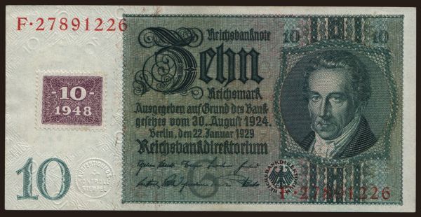 Germany, East Germany (1949-90): 10 Reichsmark, 1929(48)