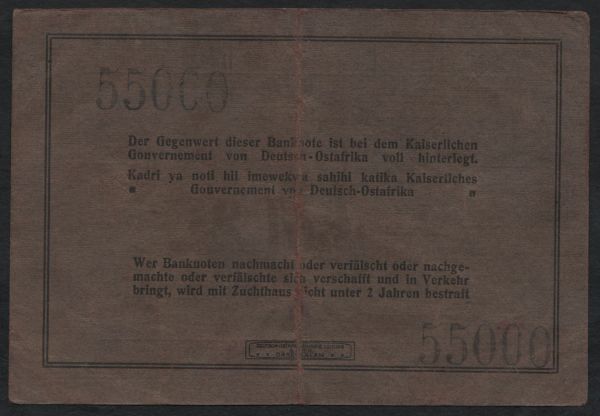 Afrika, Nemecká Východná Afrika: 10 Rupien, 1915