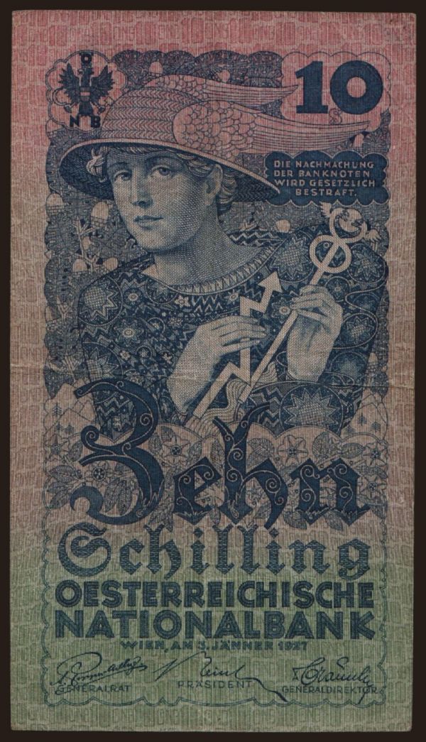 Austria and Austro-Hungary, Schilling (1924-): 10 Schilling, 1927