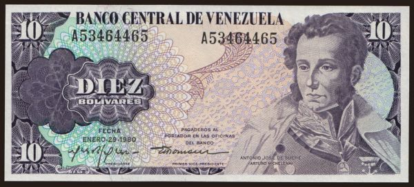 America, Venezuela: 10 bolivares, 1980