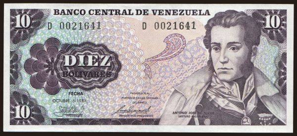 America, Venezuela: 10 bolivares, 1981